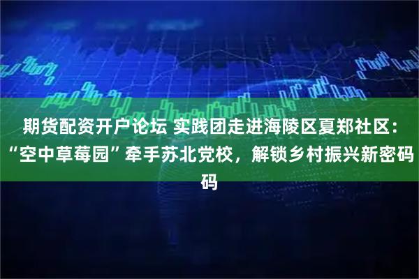 期货配资开户论坛 实践团走进海陵区夏郑社区：“空中草莓园”牵手苏北党校，解锁乡村振兴新密码